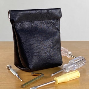 Black Leather Squeeze Coin Pouch image 3