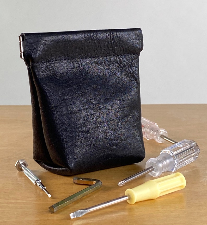 Black Leather Squeeze Coin Pouch image 3