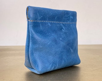 Leather Squeeze Pouch Coin Purse in Blue