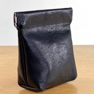 Black Leather Squeeze Coin Pouch image 5