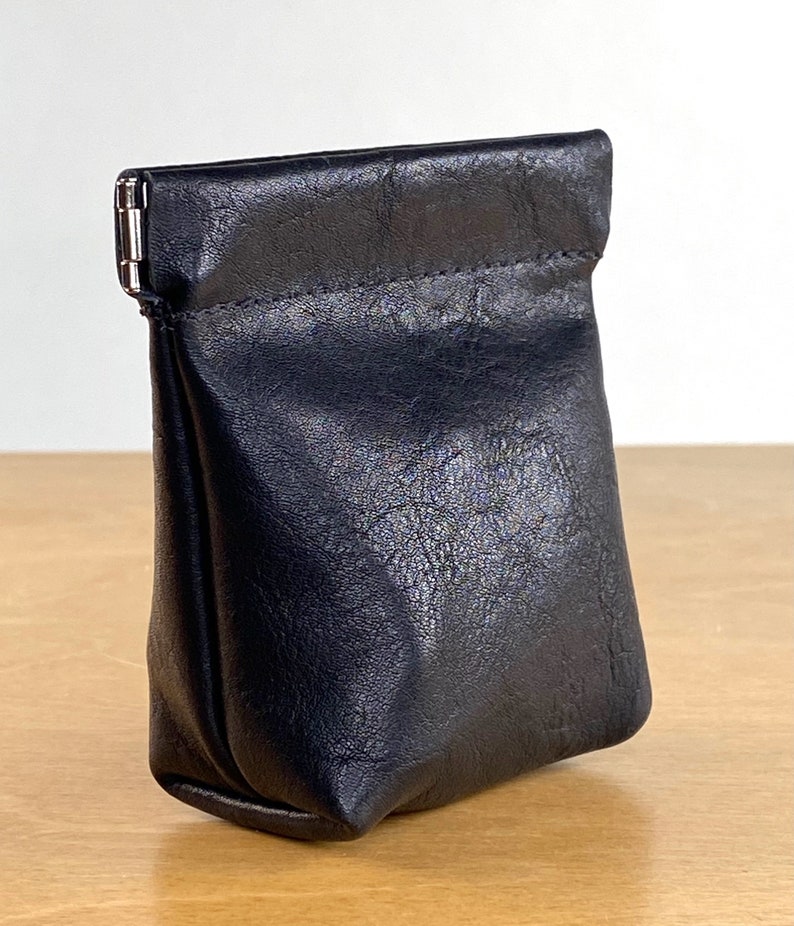 Black Leather Squeeze Coin Pouch image 5