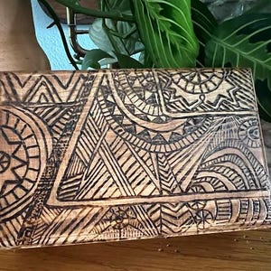 Wood burned Geometric Keepsake Box | Tribal Style Pyrography Jewelry Box | Handcrafted Wooden Gift Box | Rustic Boho Box