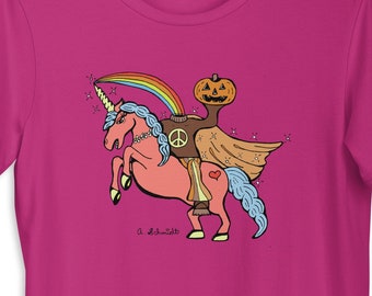 Headless Unicornman Halloween Rainbow Colorful Jack o' Lantern Unicorn Hippie Retro Inspired Original Art Unisex t-shirt