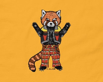 Red Panda Retro Inspired 70s Plaid Pants and Vest Cute Funny Original Art Unisex T-shirt