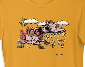 Axolotl Cowboy Western Howdy Cottagecore Mushrooms Funny Cute Original Art Unisex t-shirt