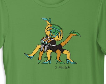 Peacock Spider with Human Legs and High Heels Original Weird Funny Art Unisex t-shirt