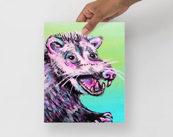 Opossum Funky Colorful Neon Impressionist Art Weird Possum Feral Fun Cute Poster