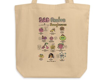 Sad Fruits Wearing Sunglasses Original Illustration Comic Cartoon Art Funny Cute Dark Humor Pastel Eco Tote Bag