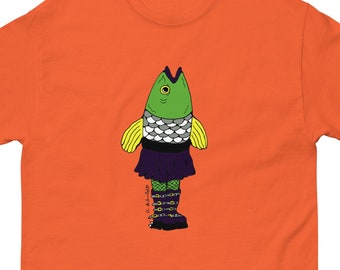 Goth Punk Fish Lady Fishnets Stompy Boots Weird Funny Original Art Unisex Classic Tee