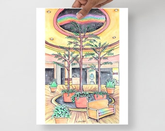 Dead Mall Rainbow Galaxy Vaporwave Mallwave Surreal Watercolor Original Art Print Poster