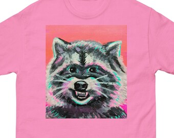 Raccoon Painting Pastel Neon Pop Art Kawaii Funny Cute Original Art Feral Woodland Animal Men's Classic Tee