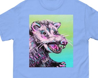 Opossum Painting Colorful Expressionist Neon Original Art Feral Woodland Creature Cute Funny Pastel Men's Classic Tee