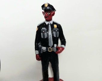 Upcycled Devil Pig Police Officer Handpainted Art Sculpture Figurine