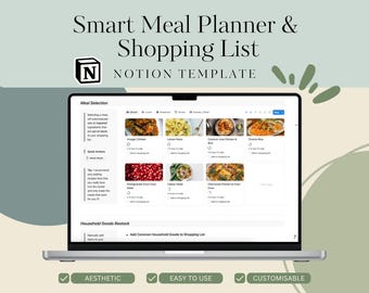 Notion Meal Planner Template: Recipe Book & Auto Shopping List (Digital Download)
