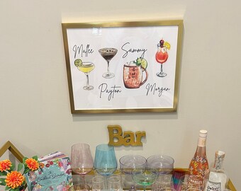 CUSTOM BAR ARTWORK | Cocktail name poster for bar (digital file)