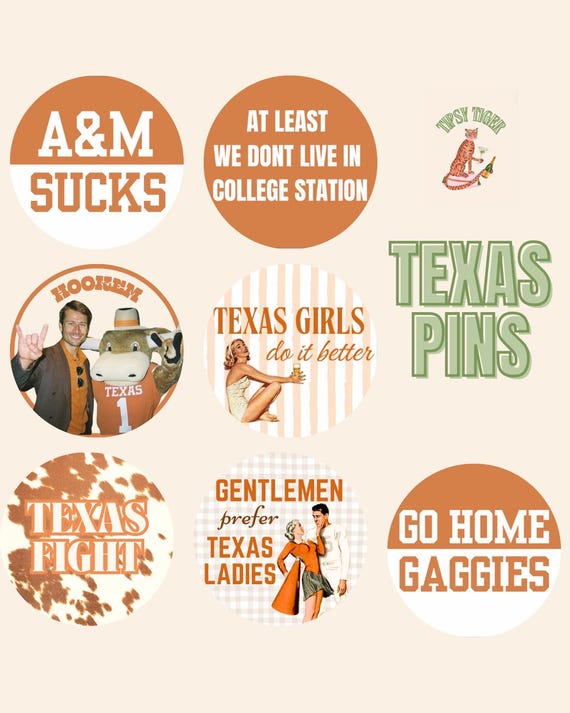 Unoversity of Texas UT gameday pins / buttons | Customizable for any school / Vintage preppy chic