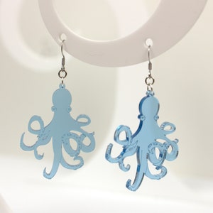 Blue octopus earrings | Fun handmade lasercut acrylic earrings | Sleek Colorful festival earrings for her
