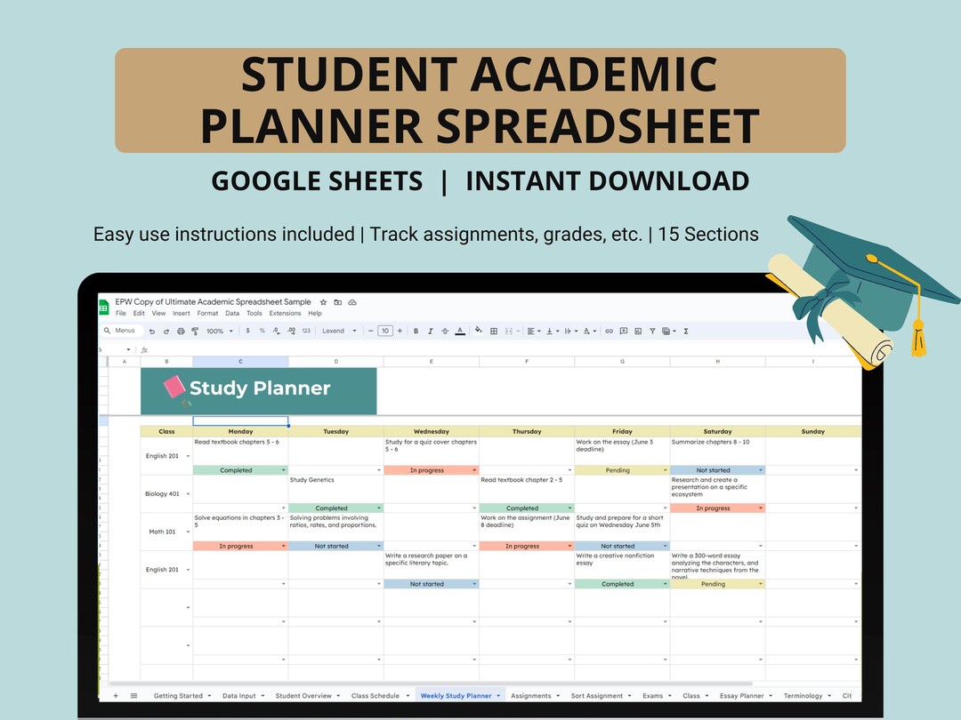 Academic Spreadsheet In All-in Student Academic Planner Spreadsheet in Google Sheets ...