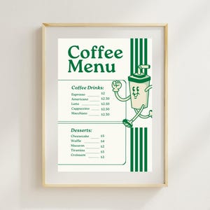 Coffee Menu Wall Art - Minimalist Beige Green Café Print - Coffee Shop Sign -  Kitchen Coffee Bar Decor - Small Barista Poster
