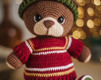 Crochet Pattern Teddy Bear & Clothes – PDF + Video Tutorial – 12" Amigurumi Bear with Sweater, Hat and Sneakers