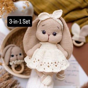 Schema all'uncinetto per coniglietto - Video e PDF / Coniglio amigurumi / Sonaglio e anello per la dentizione