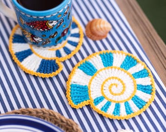 Crochet Coaster Pattern – Nautilus Shell Mediterranean Decor (PDF Pattern)