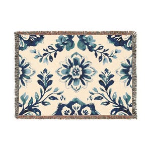 Floral Woven Cotton Blanket: Cozy Rustic Home Decor