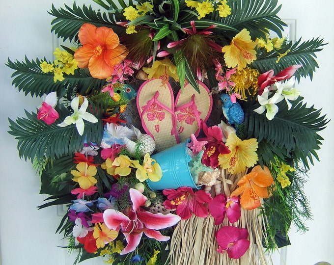 Sale, Tropical Floral Wreath, Luau Wreath, Door Wreath, Summer Wreath