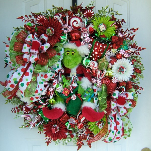 Sale, Grinch wreath, Christmas wreath, Holiday wreath, Door wreath, Xmas wreath, front door wreath