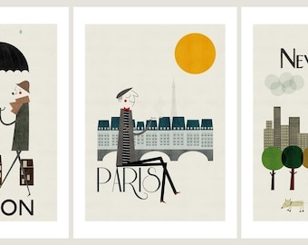 Cities, set of three prints