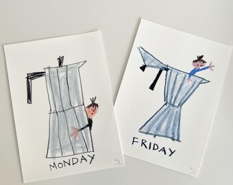 Monday to Friday Coffee Set of two prints