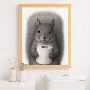 Eichhörnchen Poster Tier Badezimmer Poster Geschenk Kunst Badezimmer Wand Dekor Poster schwarz weiß Badezimmer Druck Digital Download