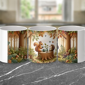 Cute Squirrel Forest Mug Set Woodland Animals Coffee Tea Cups Adorable Animal Design Office Gift Nature Lovers Mug