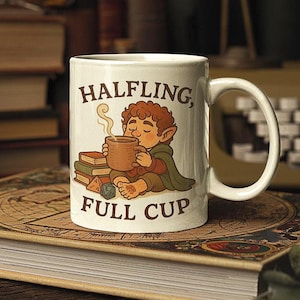 Halfling Full Cup Mug, DnD Inspired Coffee Mug, Fantasy RPG Drinkware, Fun Geek Gift for Gamers, Tabletop Gaming Accessory, RPG Mug