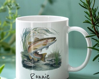 Customizable Trout Mug: Angler Gift, Nature Coffee Mug