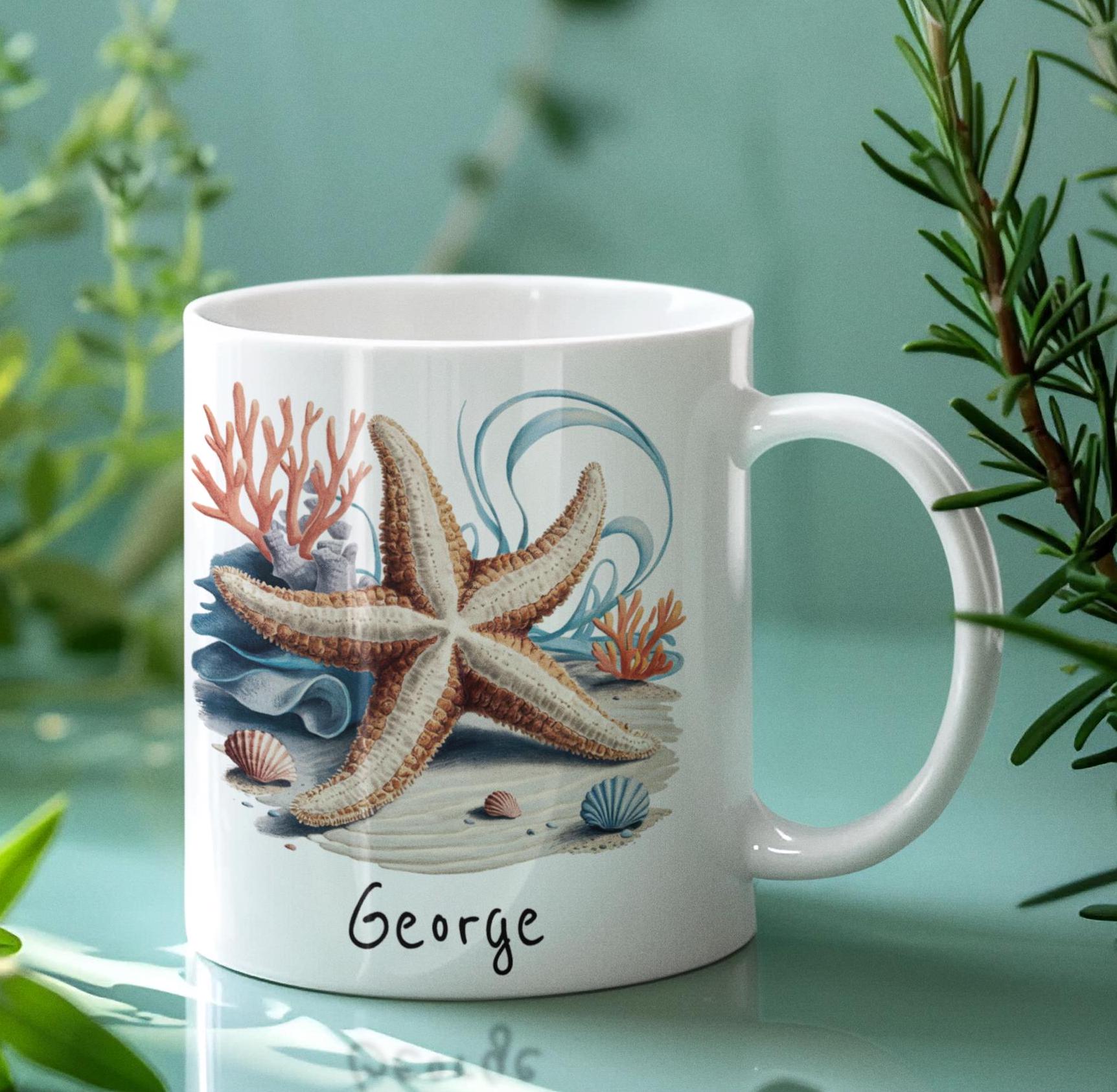 Tazza Personalizzata Unigift Con Nome E Messaggio – Motivo Stella Marina Rosa, Ceramica, Lavabile In Lavastoviglie