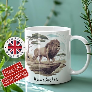 Custom Lion Mug, Exotic Animal Mug, Personalised Lion Coffee Cup