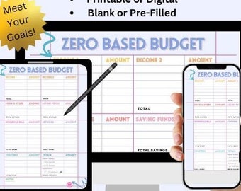 Printable/Digital Zero-Based BUDGET Template, Monthly Budget, Track Income & Expenses! PDF File and JPG. Use your iPad or Tablet pen!