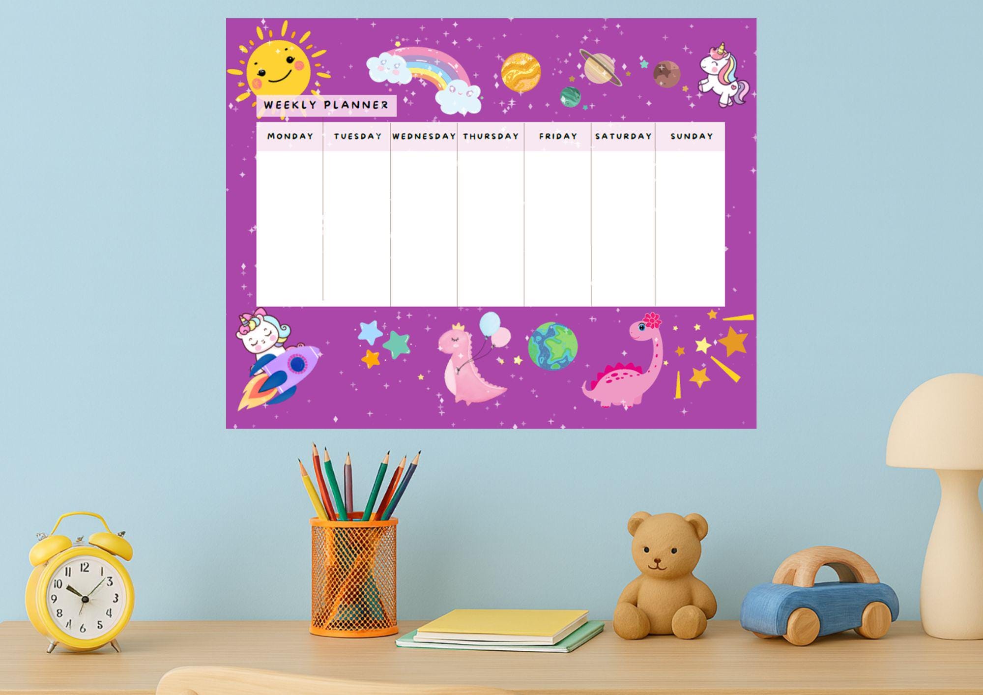 Kids Weekly Planner Printable | Space Dinosaur Theme | Homeschool ...