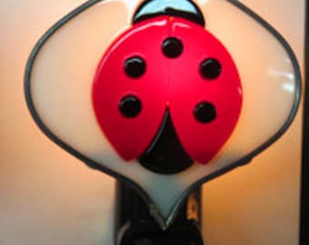 Ladybug x3 Night lights - Ladybugs on Leaf Night light - Stained Glass Night Light - Ladybug Nightlight