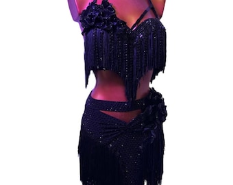 Couture Shine Little Black Latin Rhythm Competition Showcase Performance Dress