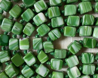 Long knotted glass cube beads