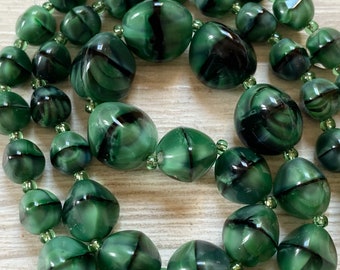 Vintage green striped satin glass necklace