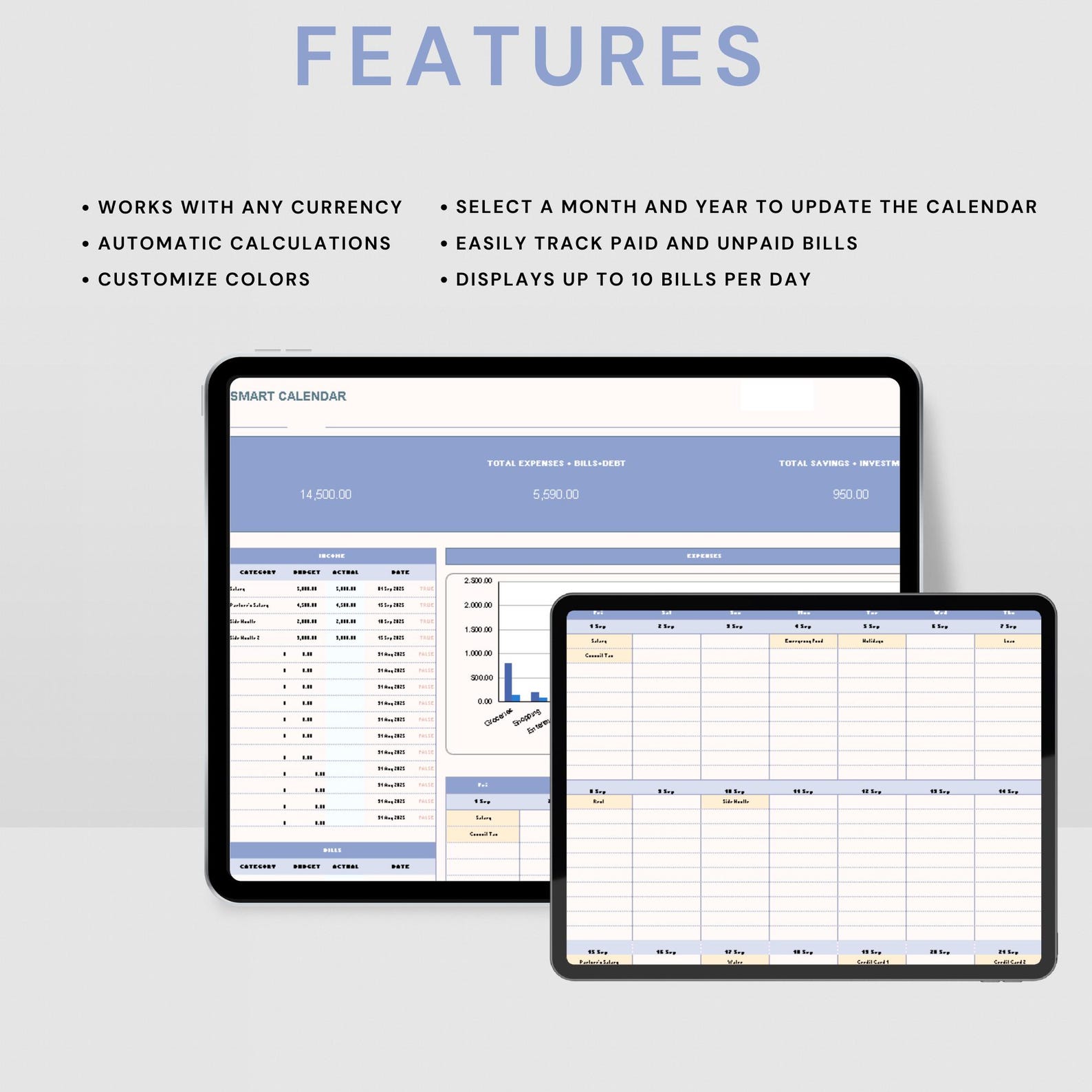 Bill Tracker Spreadsheet: Smart Calendar for Google Sheets & Excel ...