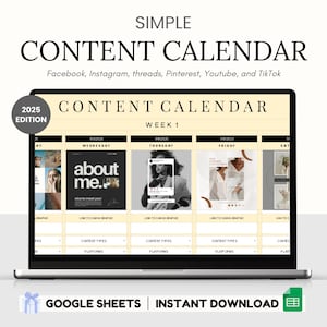Social Media Content Calendar Template Spreadsheet Google Sheets Planner, Content Plan Schedule for Instagram, YouTube, TikTok, Facebook