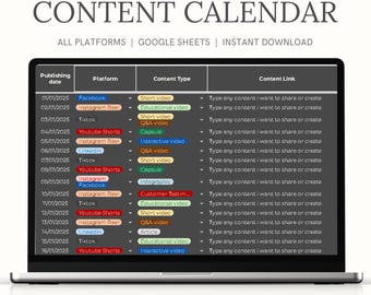 2025 Social Media Content Calendar: Google Sheets Planner (Dark Mode)