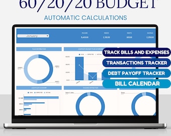 60/20/20 Budget Spreadsheet: Monthly Finance Tracker (Google Sheets)
