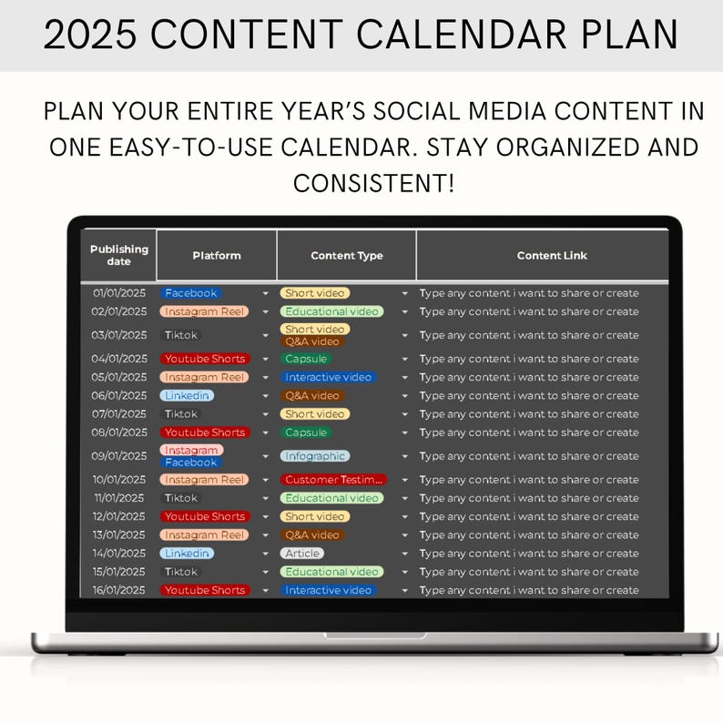 Social Media Content Calendar Template Google Sheets Monthly Yearly