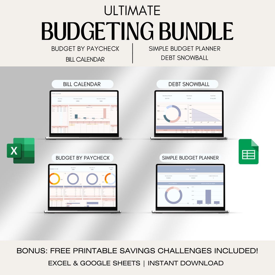 Budget Spreadsheet Bundle for Excel & Google Sheets Financial Planner ...