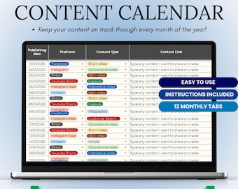 Social Media Content Calendar: Monthly & Yearly Planner (Google Sheets)